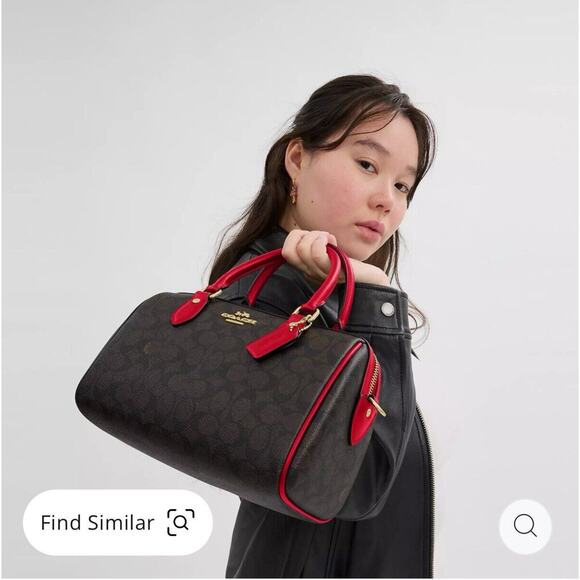 NWT Coach Rowan Satchel In Signature Canvas CV961 Walnut /Bold Red - Picture 6 of 9